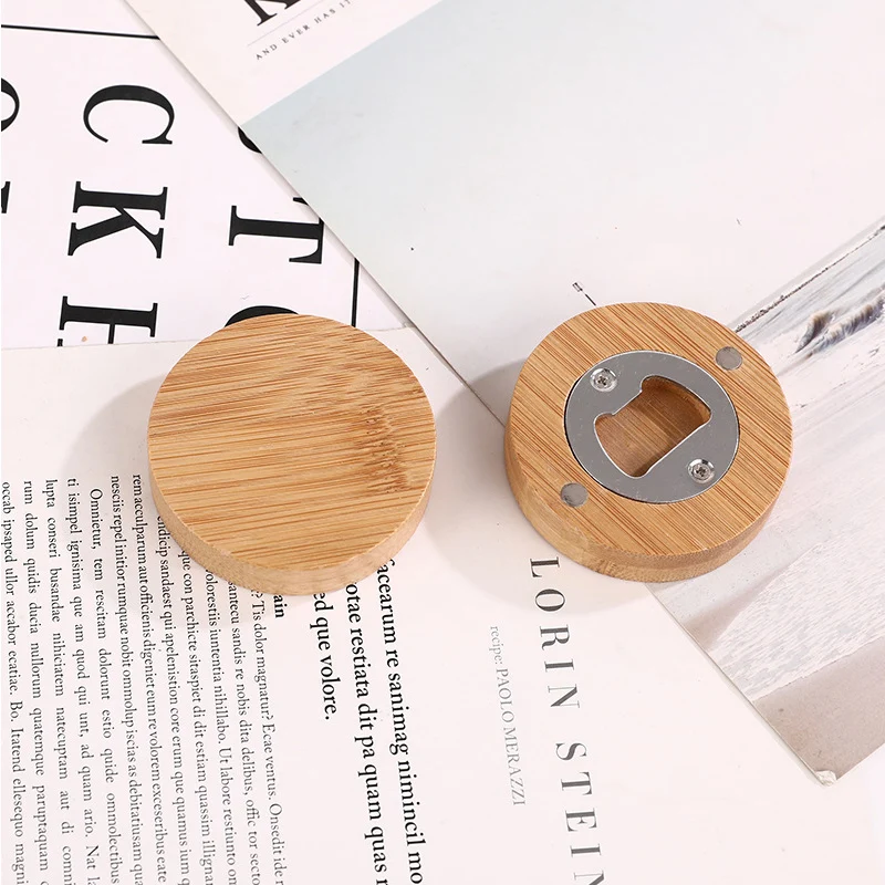Custom logo eco friendly nature bamboo bottle opener bar tools round bamboo bottle opener magnet