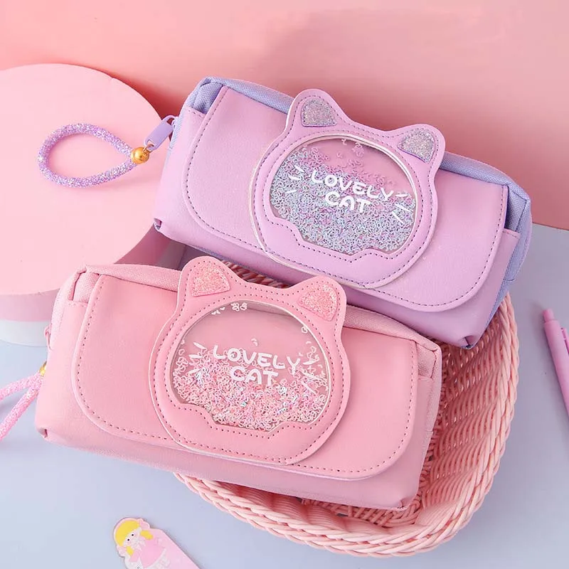 Pencil case Korean edition canvas stationery Kitty wholesale stationery bag creative three double pen bag schoolgirl