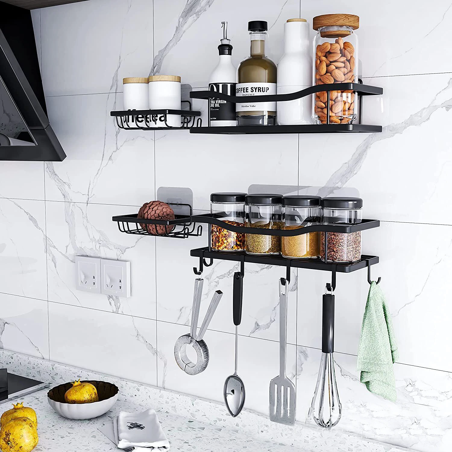 Bath Corner Shower Shelves Adhesive Caddy, Bathroom Shelf Wall Mounted, No Drilling Kitchen Racks Shower Organizer Basket