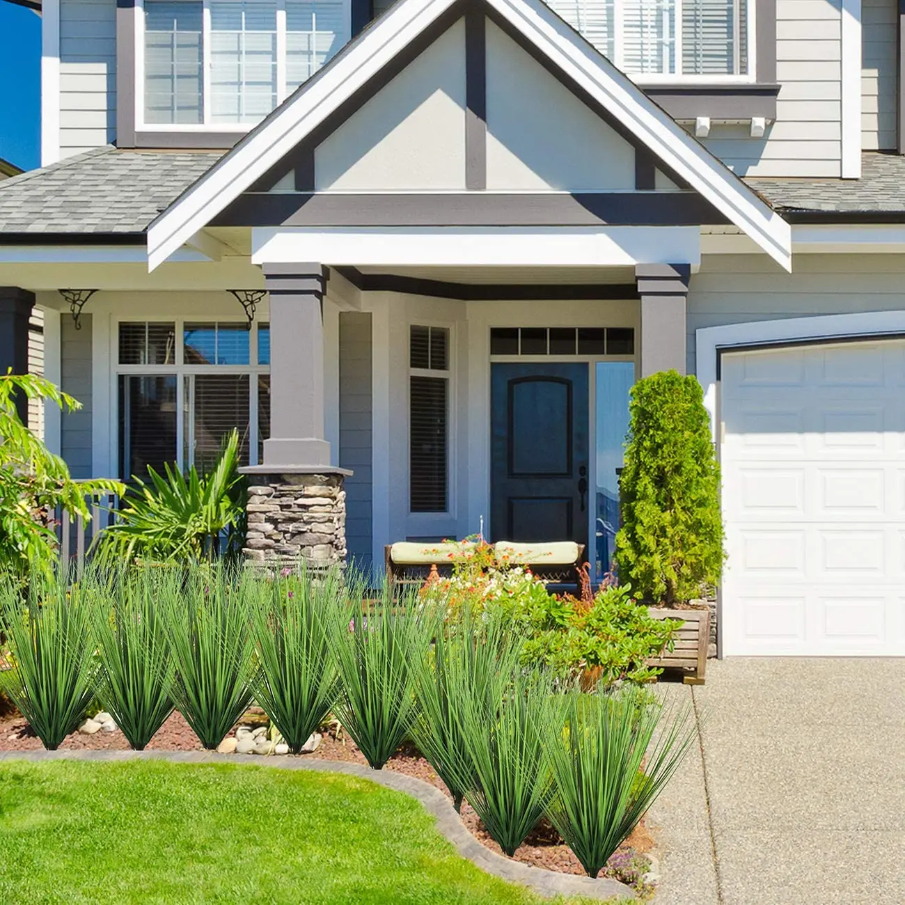 64cm Artificial Plants Onion Grass Greenery Faux Shrubs Plant Wheat Grass for Home Indoor Outdoor Decor