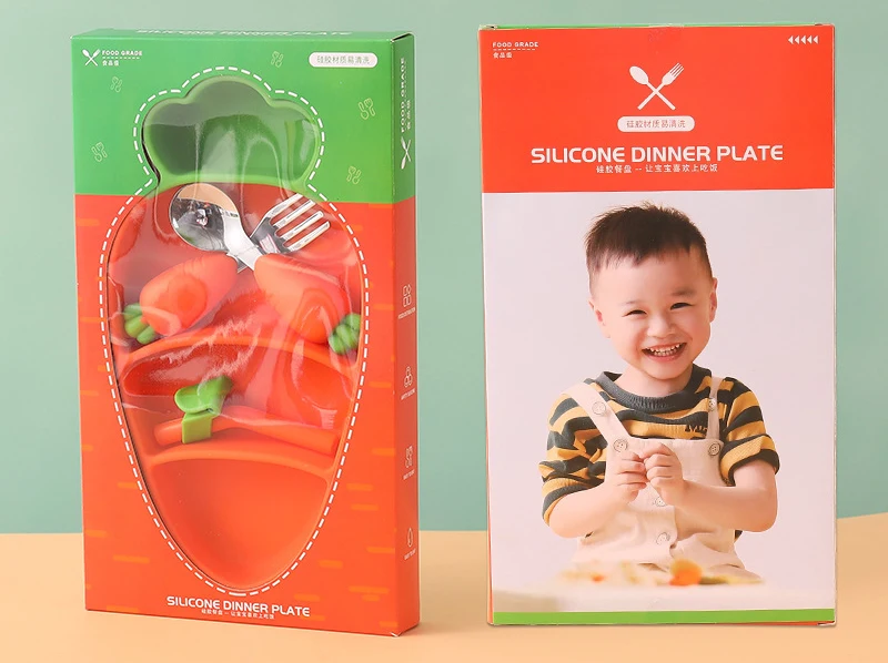 The Most Popular Cute Easy to Clean Food Grade Silicone Baby Plate with Fork and Spoon