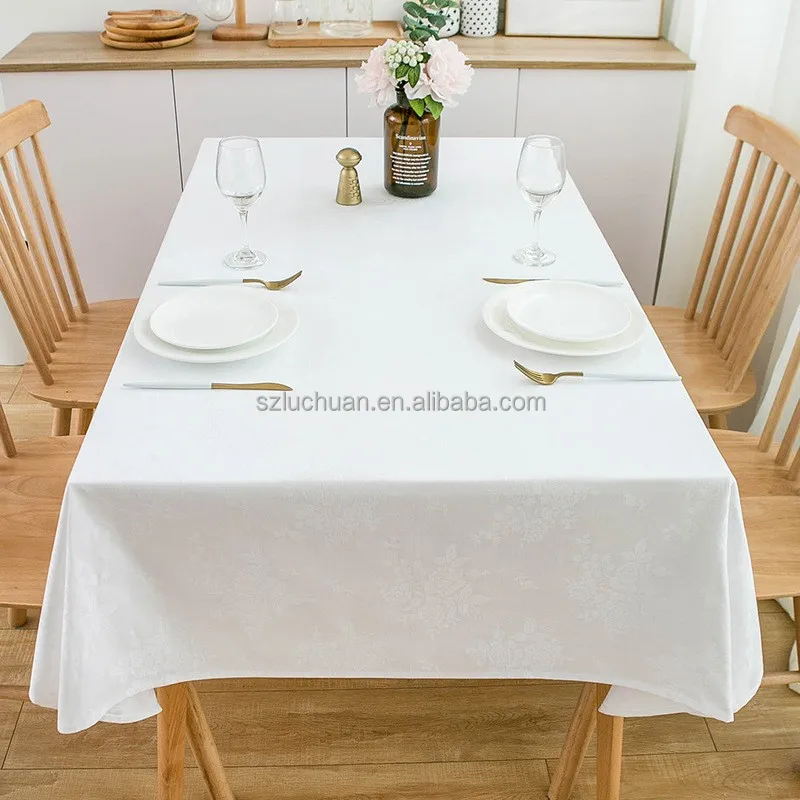 White 100% Cotton Table Cloth Customized Restaurant Tablecloths and Napkins