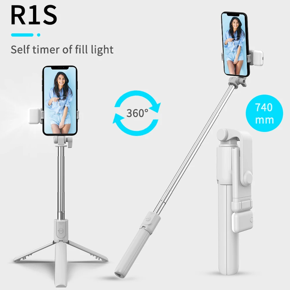 New Selfie Stick Tripod Wireless Remote Control Foldable Monopods 360 Rotation Phone Stand Holder with Light for IOS Android