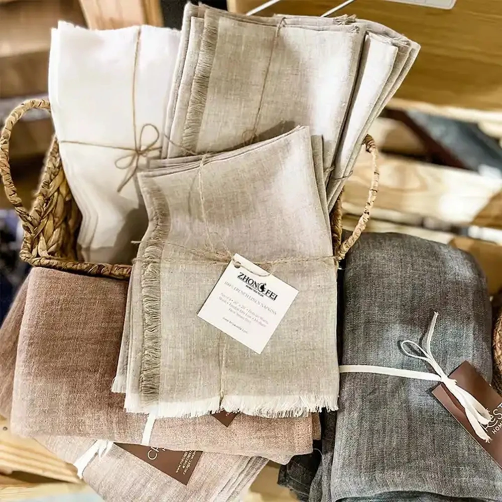 Оптовая продажа дешевые льняные салфетки с камнем вымытые по индивидуальному размеру свадебные тканевые