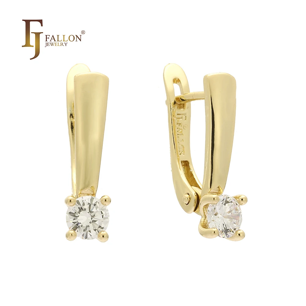 52201806 FJ Fallon Fashion Jewelry Solitaire Earrings Plated in 14K Gold Brass Based