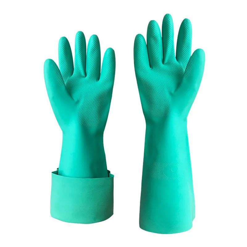 Green Chemical Resistant Safety Work Nitrile Gloves,Acid Oil Proof Hand Rubber Gloves Waterproof Nitrile Rubber