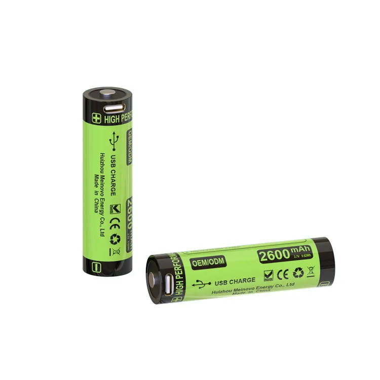 18650 USB-C Battery 3.7v 2600mah USB rechargeable battery lithium ion led torch flashlight
