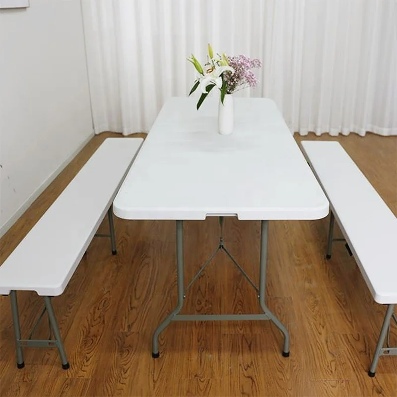 Wholesale 6ft Portable Picnics Chair Fold in Half White Plastic Bench Outdoor Rectangular White Folding Bench