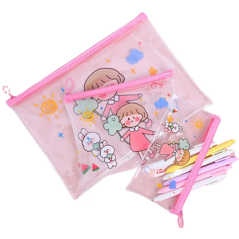 YAHOU customizable Clear lovely PVC stationery bag cute cartoon design Transparent school zipper pencil case for kids