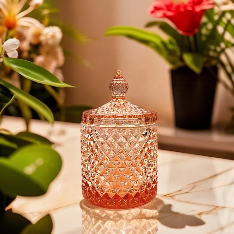 Home Interior Decoration Scented Candles Vessel With Glass Dome Lid