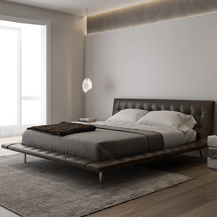 modern wholesale beds china room sets black color tufted genuine leather bed king size