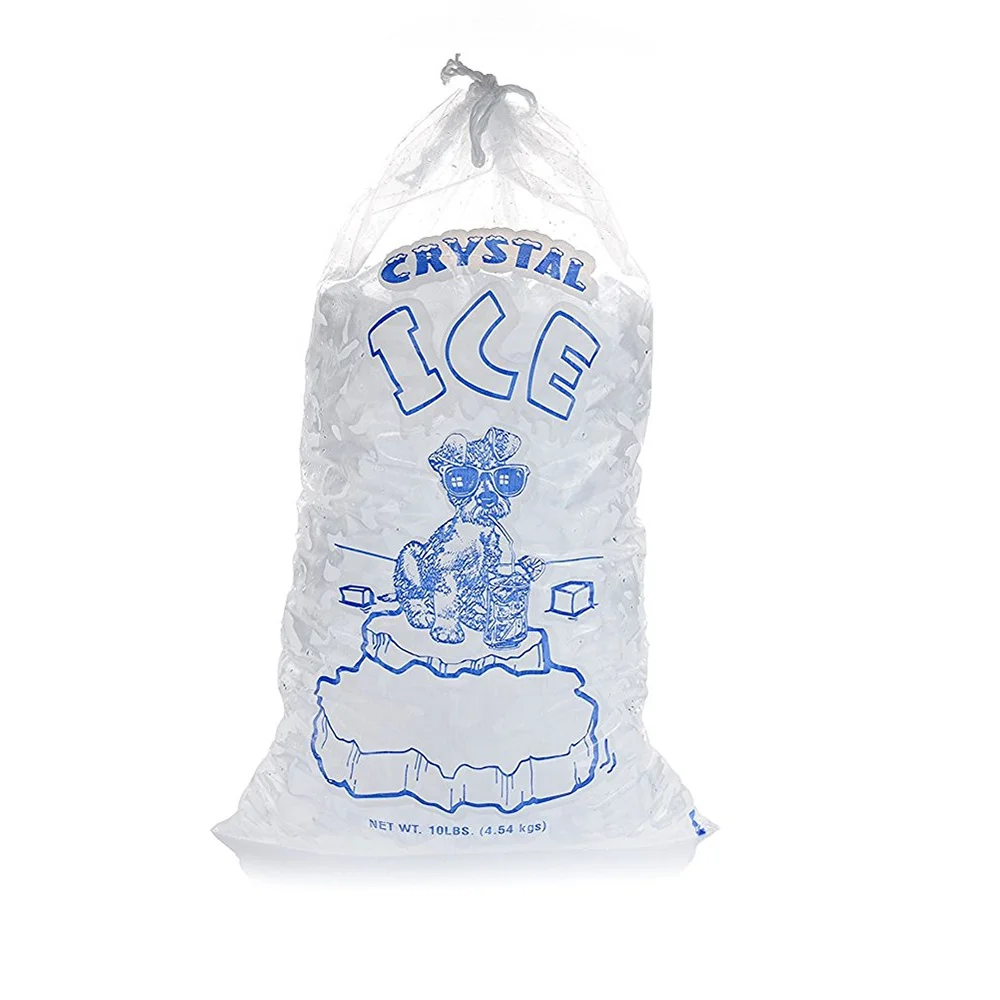 2024 Customizable LDPE Drawstring Ice Pouch Recyclable Plastic Ice Bags with Heat Sealed Handle Valve for Sealing
