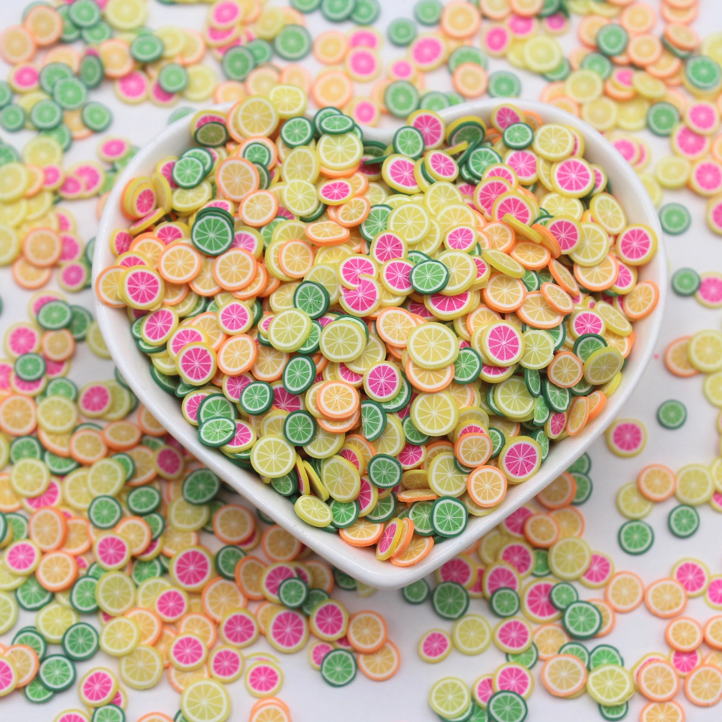 1KG/bag Orange Mixed Clay Slices Fruits Sprinkles with Transparent Beads for Toys Decoration DIY Crafts Filler