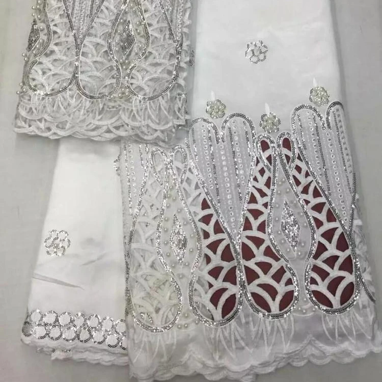 The latest Nigeria black color nigerian george wrappers embroidery with beaded and sequins wedding silk george