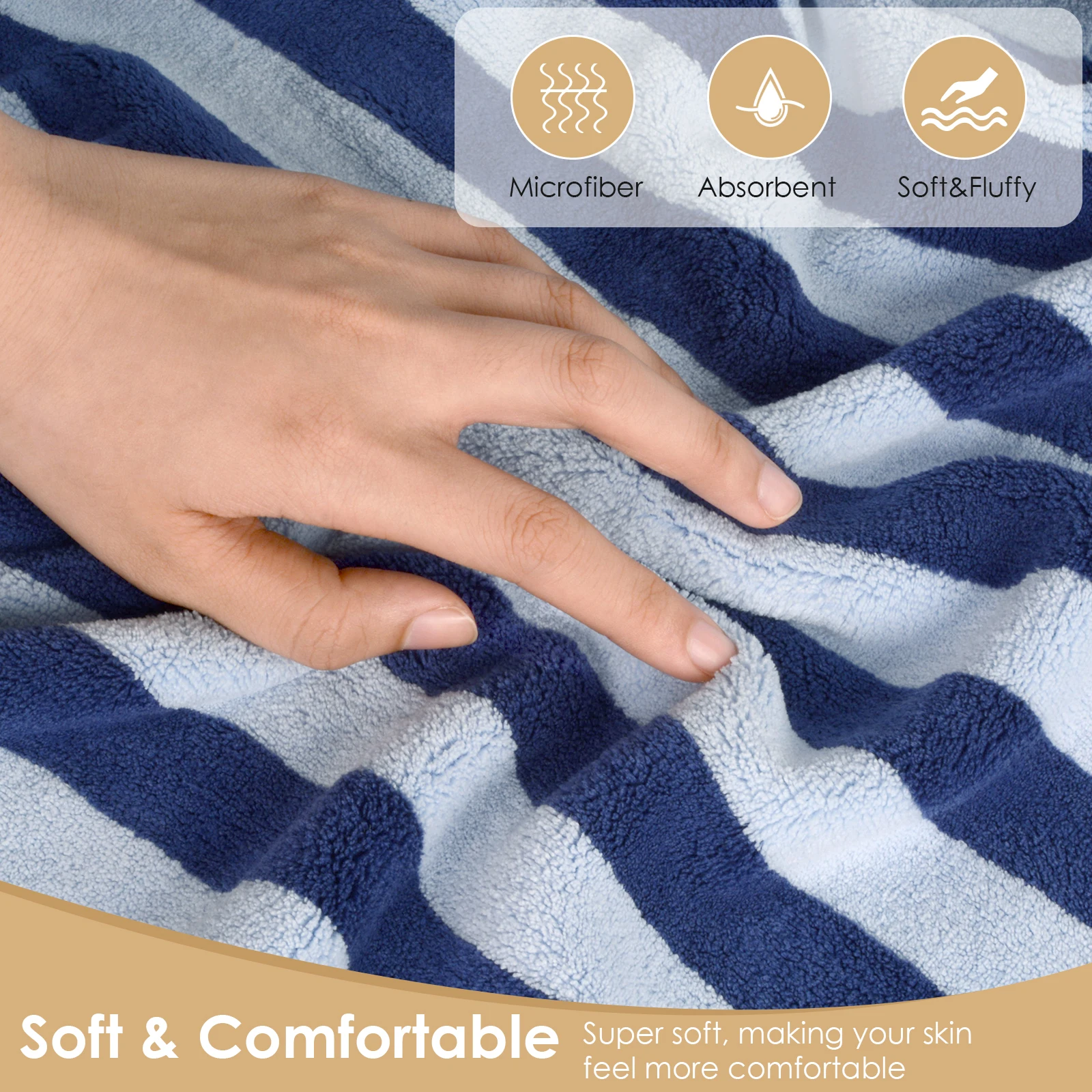 Wholesale Large Microfiber Hotel Bule Stripe Pool Bath Towel For Outdoor