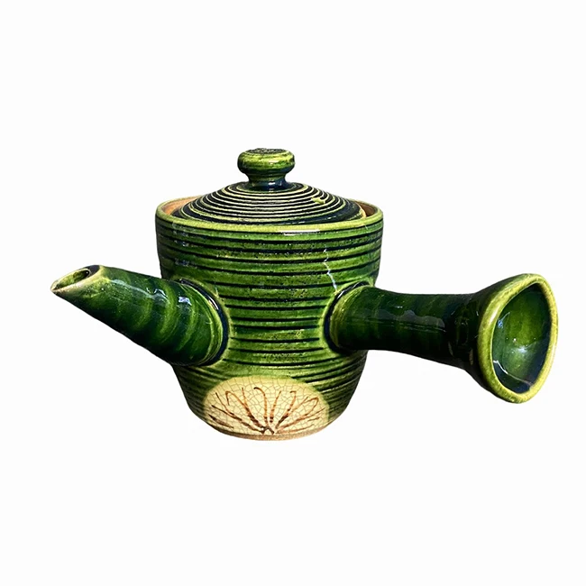 Oribe-yaki beige OEM wholesale handmade Japanese ceramic teapot