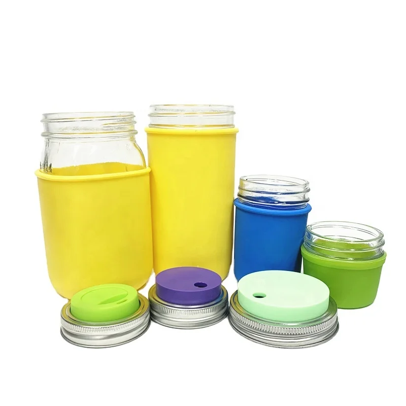 70mm 86mm glass mason jar silicone lids with hole straw for drinking with stainless steel rings