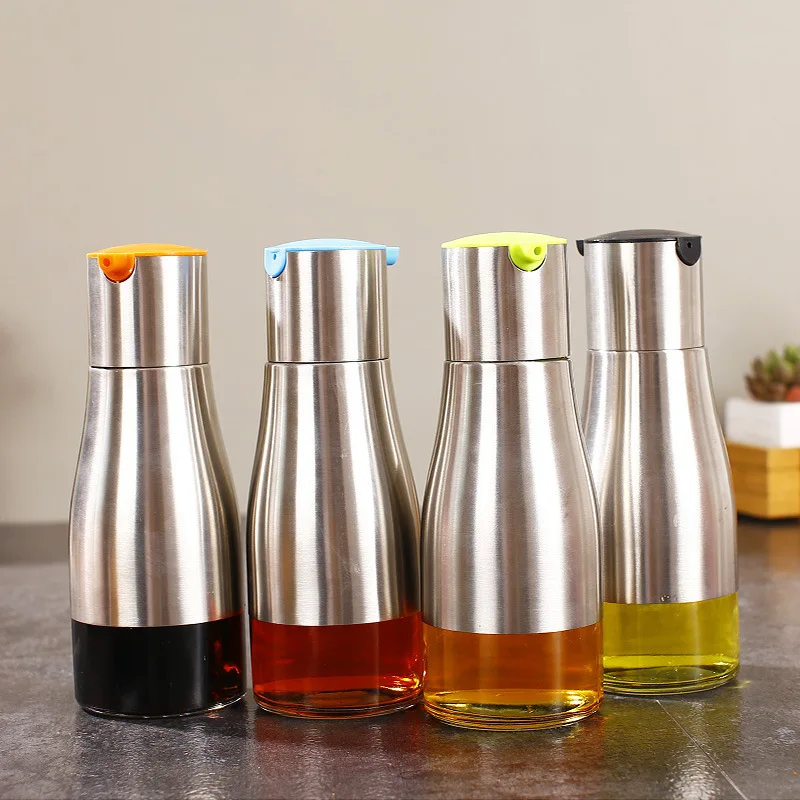Kitchen Oil Bottle Stainless Steel Glass Olive Dispenser 500ml Vinegar Soy Sauce for