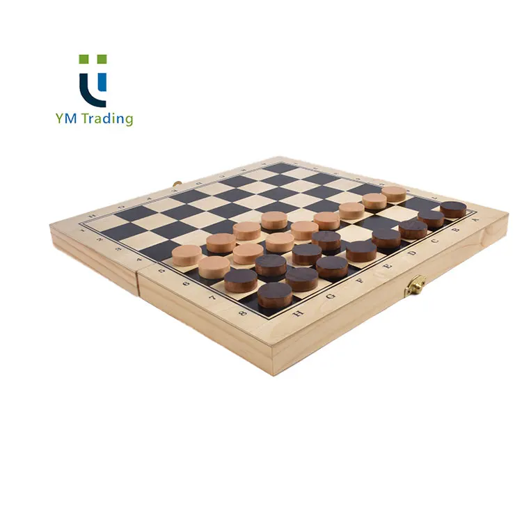 Cheap Folding Travel Chess Game 3 in 1 Wooden Chess Checkers Backgammon Set