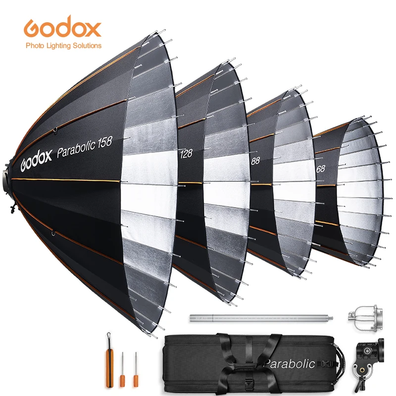 Godox P68 P88 P128 P158 KIT photography Parabolic light box 68 88 128Ture Parabolic Softbox Light Focusing System Softbox Kit
