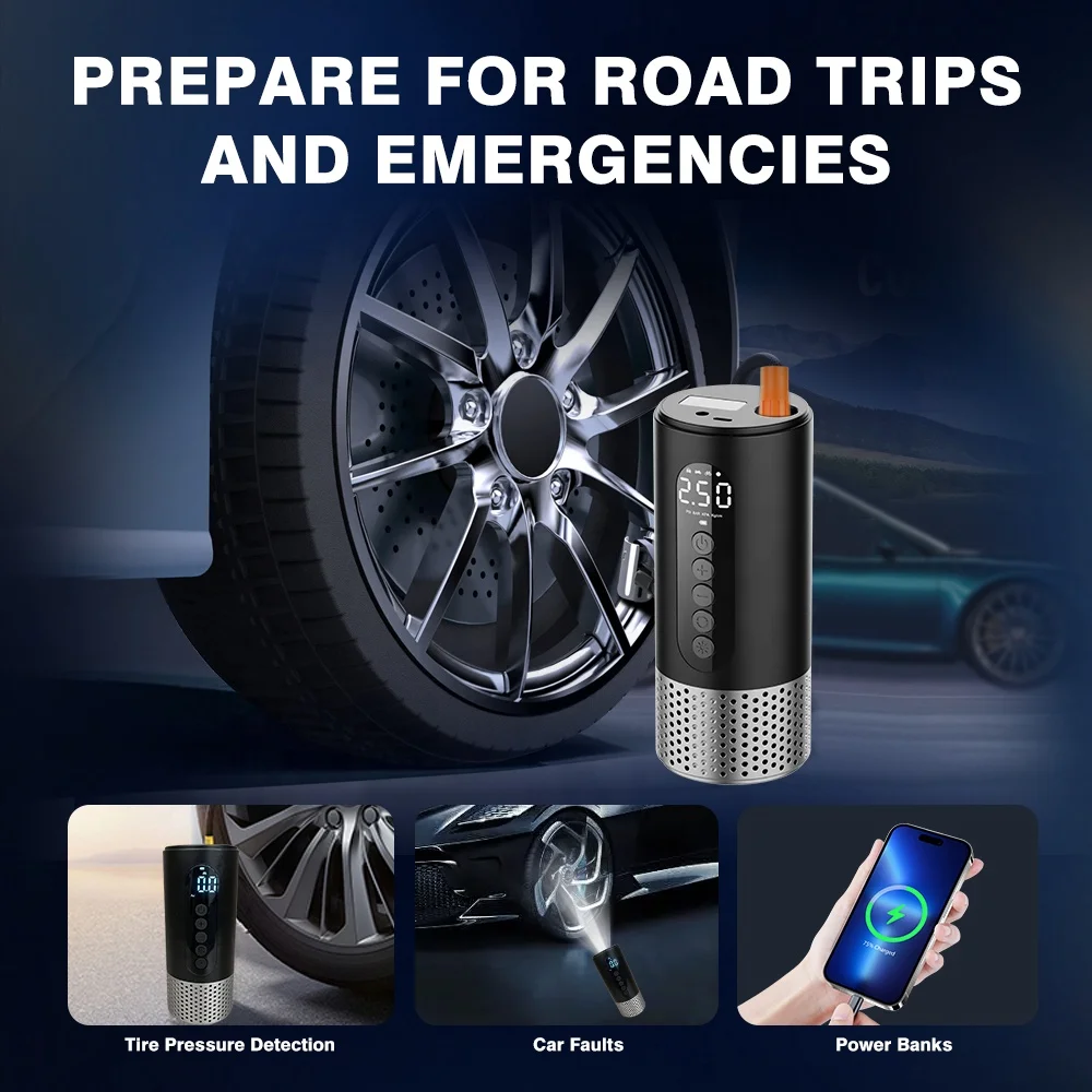 Electric Air Pump Car Air Compressor Handheld Cordless Digital Display Portable Tyre Inflator Pump With LED Lights
