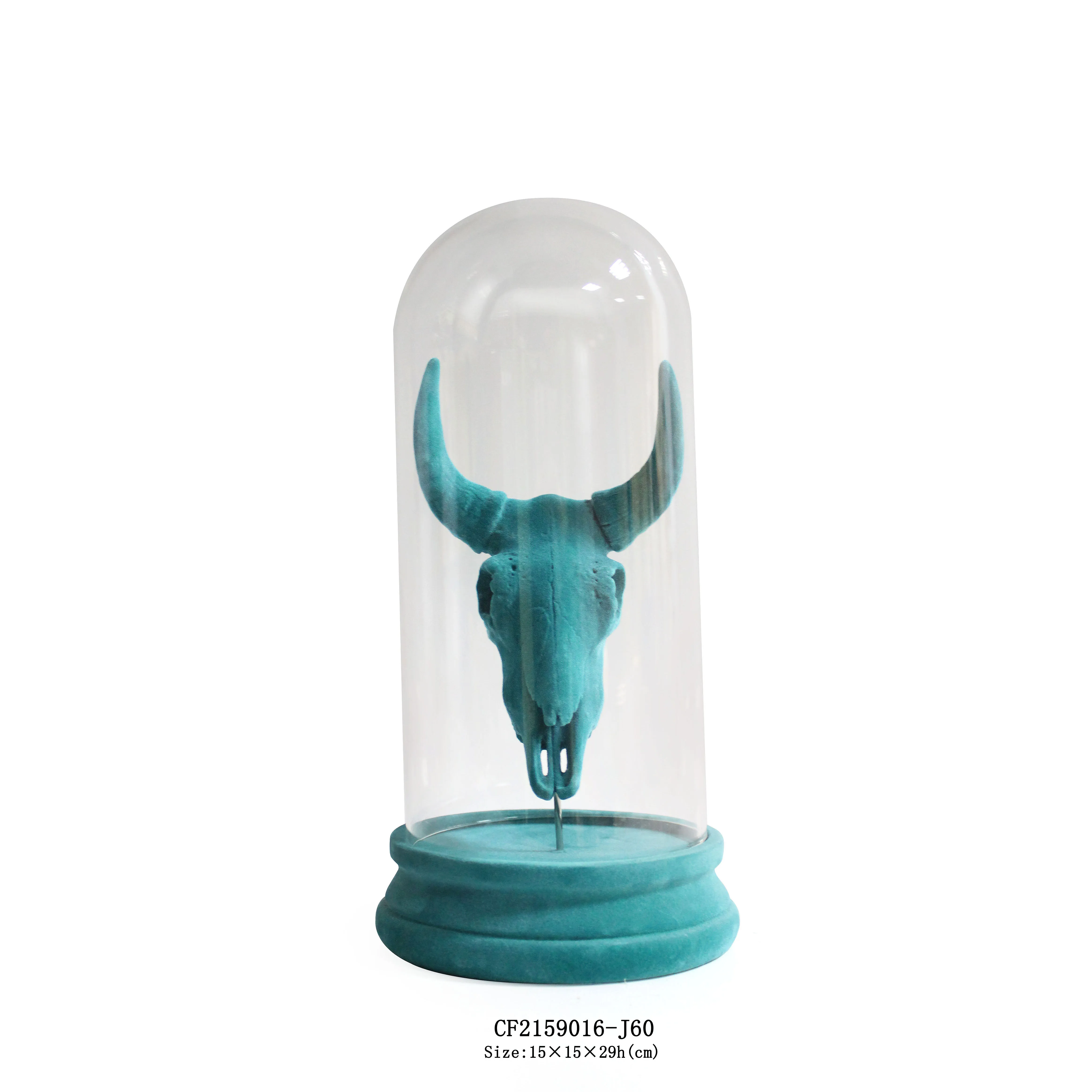Resin Flocked Animal Skull Antelope Head Sculpture with Glass Cover Decoration