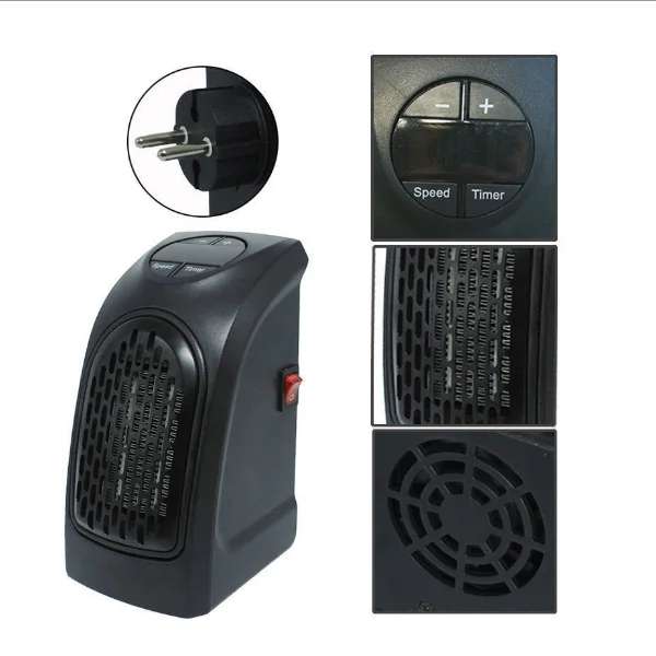 Electric Wall Heater Portable Mini Electric Fan Heater Wall-Outlet 400W Warm Blower Room Fan Stove Heater Timer for Office Home