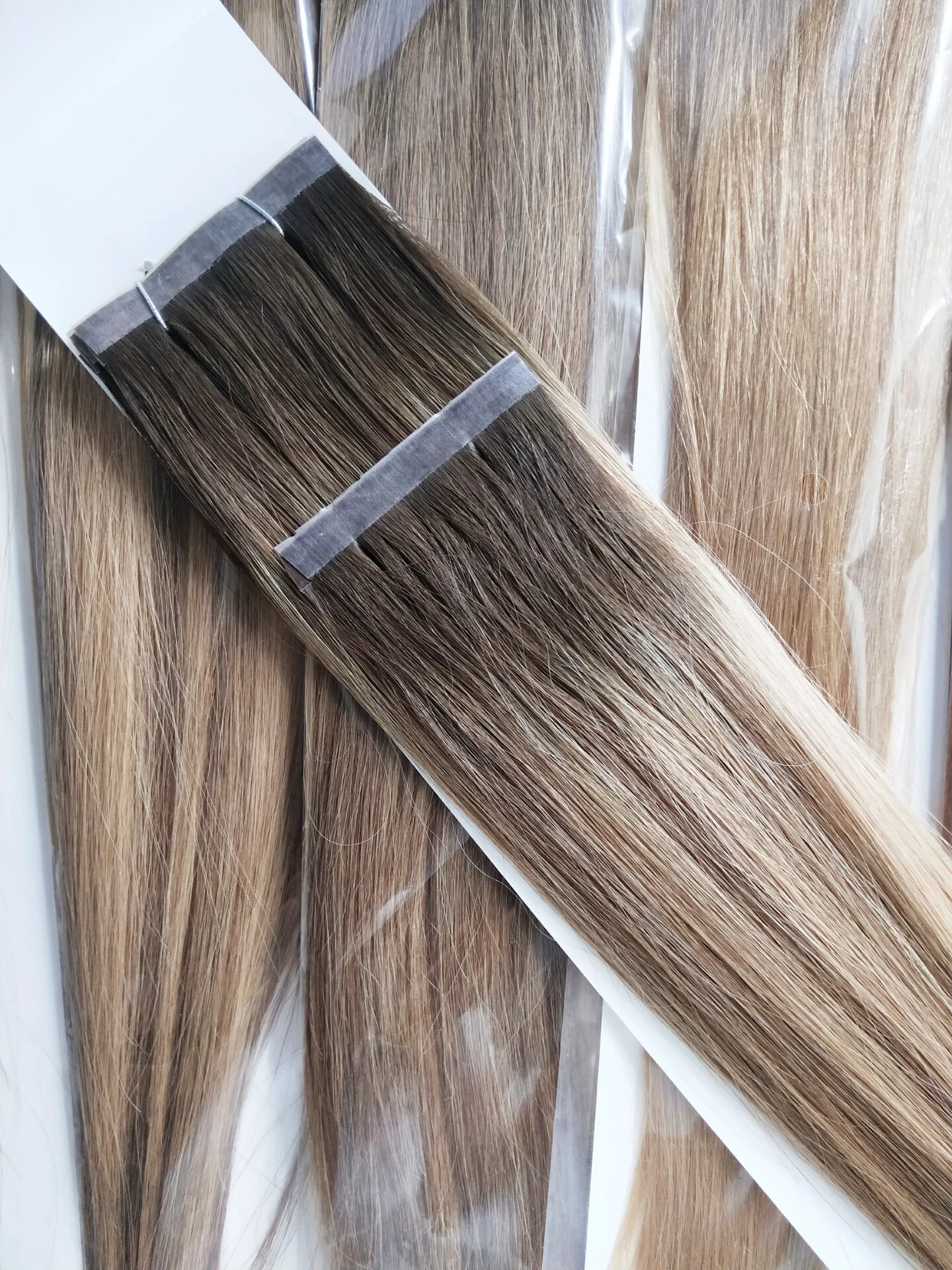 Deluxe Russian Remy Cuticle Intact Human Hair Weft Extension, Micro Bead Twin Tabs Tape Hair