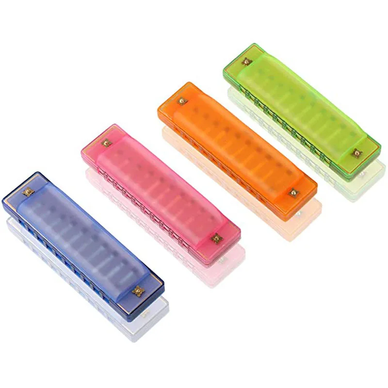 Wholesale hot selling custom logo colorful plasticcute 10 Hole kids Translucent harmonica for Children