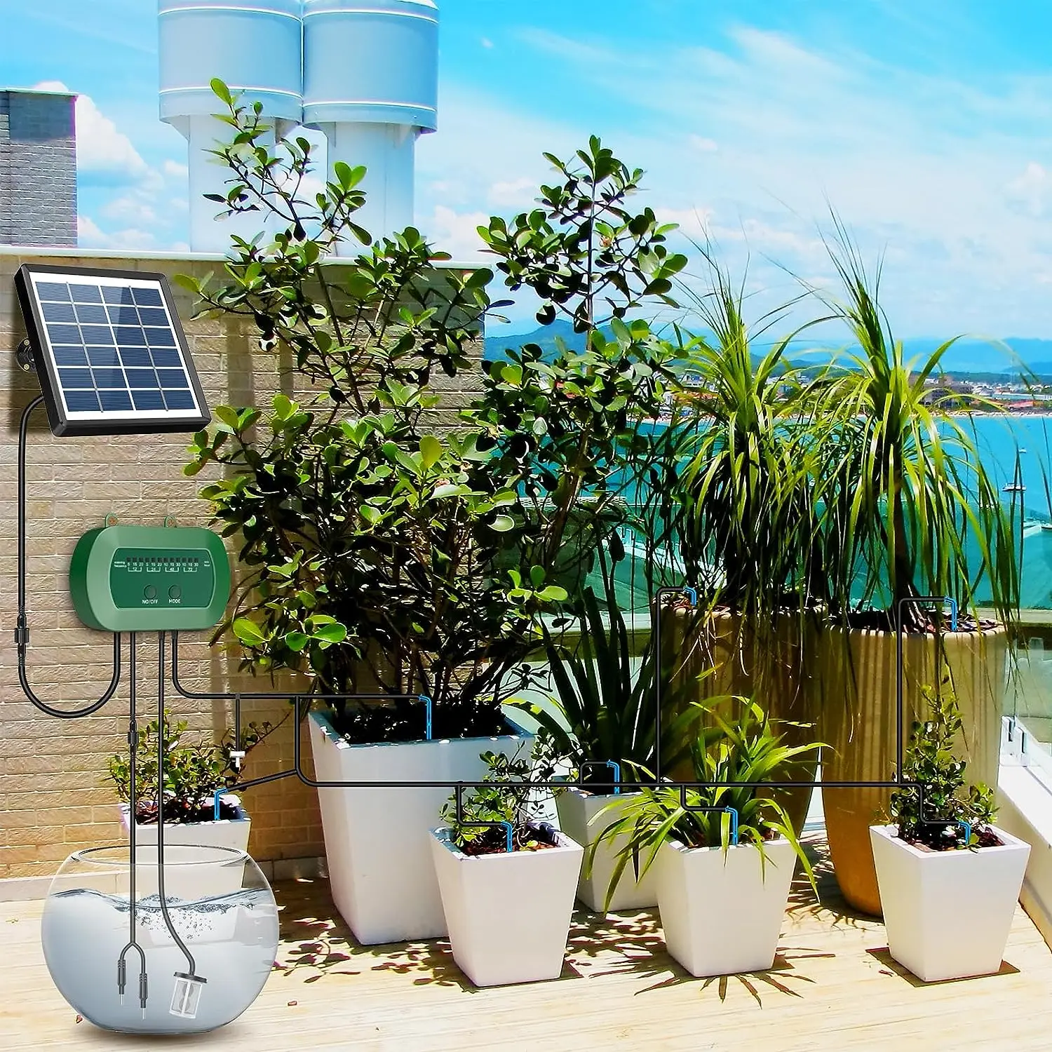 Solar Garden Hydroponics Equipment  Greenhouse Micro Dripper Controllers Kit  Drip  Pumps  Auto Drip Watering Irrigation System