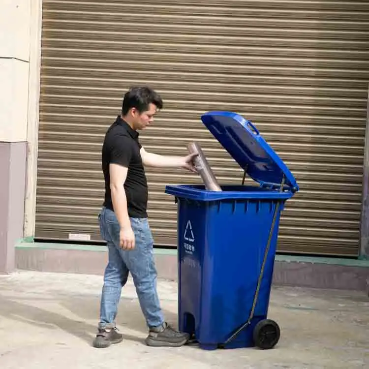 XDPC 240-Liter Outdoor Pedal Bin Standing Structure HDPE Garbage Basket with Wheels for Paper and Plastic Waste