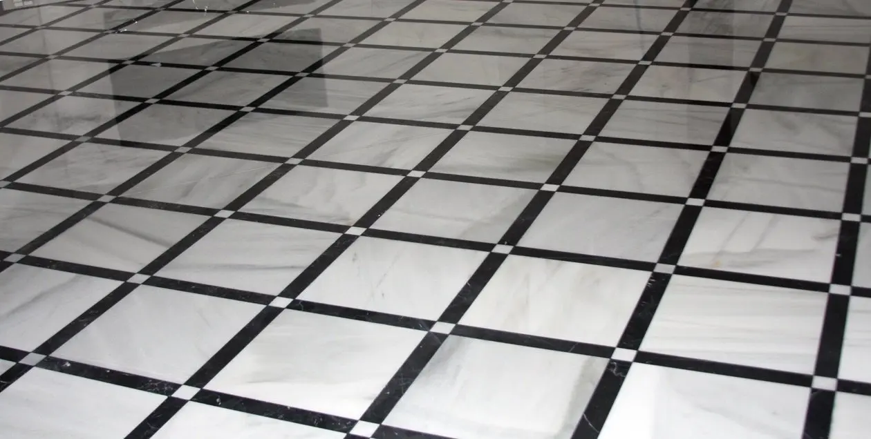 White Marble And Black Marble Checker Flooring Tiles