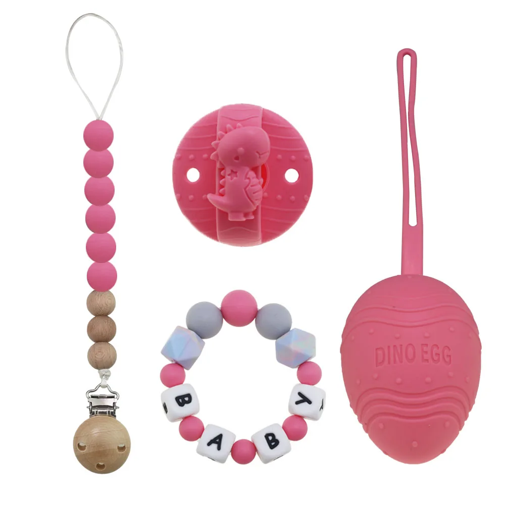 Hot Sell Newborn Gift Babies Silicone Dummy Clip Chain Set Animal Pacifier Holder With Case Cover Baby Pacifier Set