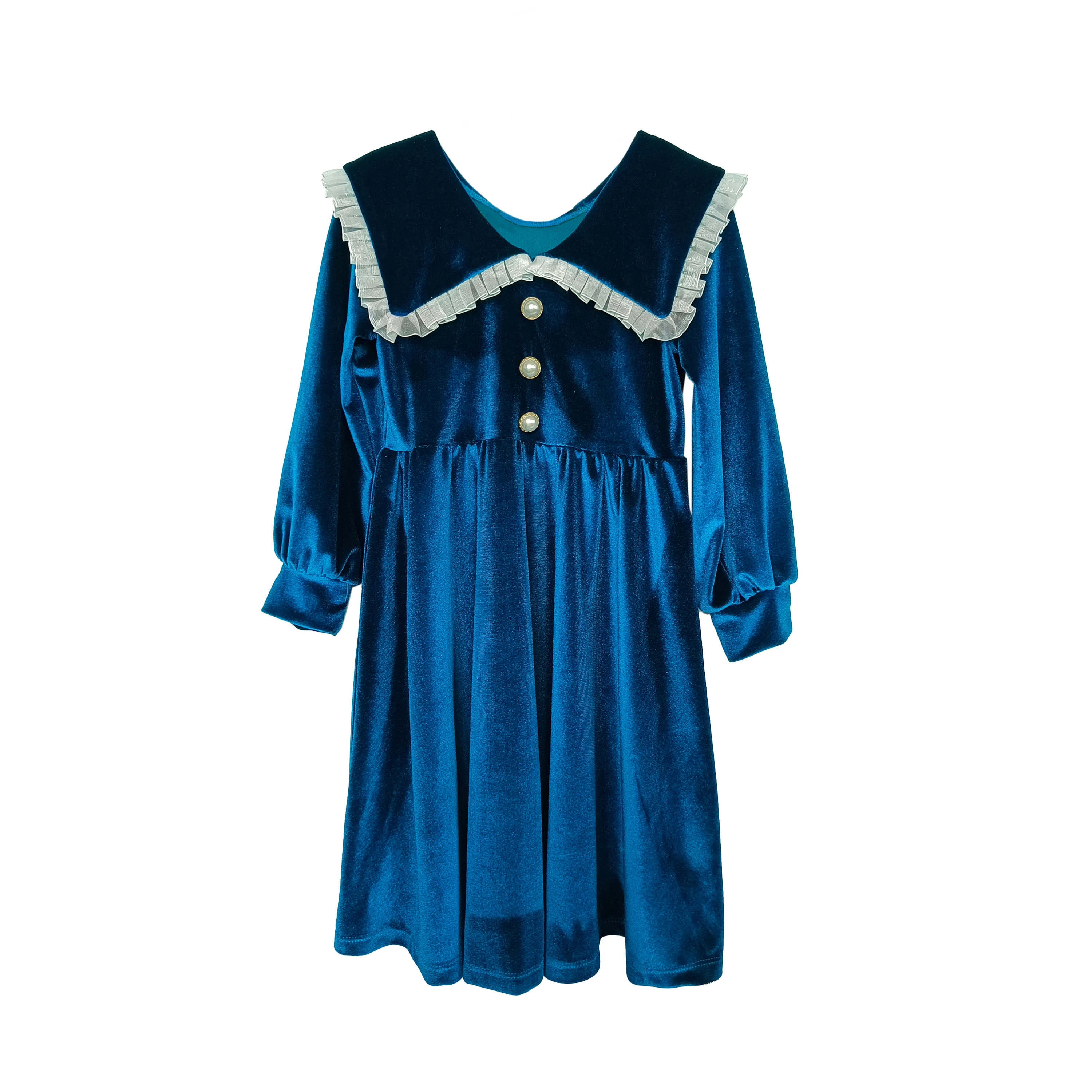Winter Princess Kids Children Clothes Boutique Toddler Vintage Red Velvet Baby Girls Doll Collar Dress