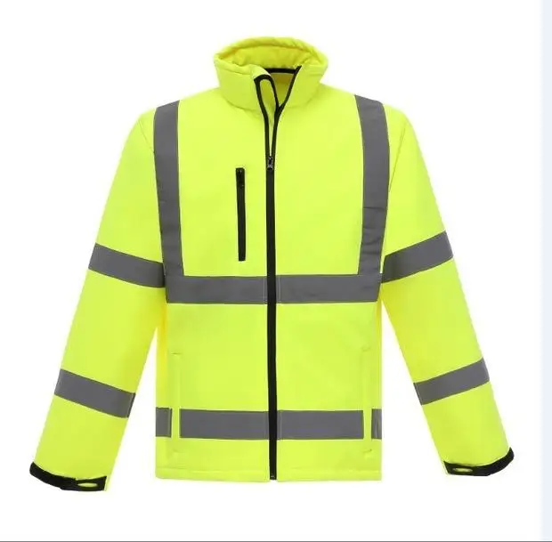 Wholesale Polyester Cotton Blend Fleece Stand Collar Raincoat Waterproof Road Safety Reflective Strip High Visibility Men Jacket