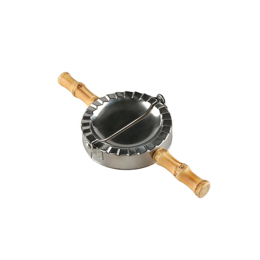 304 Stainless Steel Ravioli Pastry Dough Pie Empanadas Calzone Turnovers Pressing Mold  Wooden Bamboo Root Handle Dumpling Maker