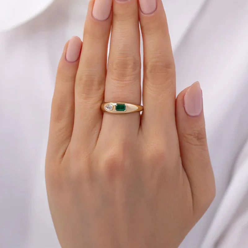 LUCKYDG Fashion High Quality Women Baguette Emerald Cut Birthstone Pear Diamond Delicate Unique Dome Ring
