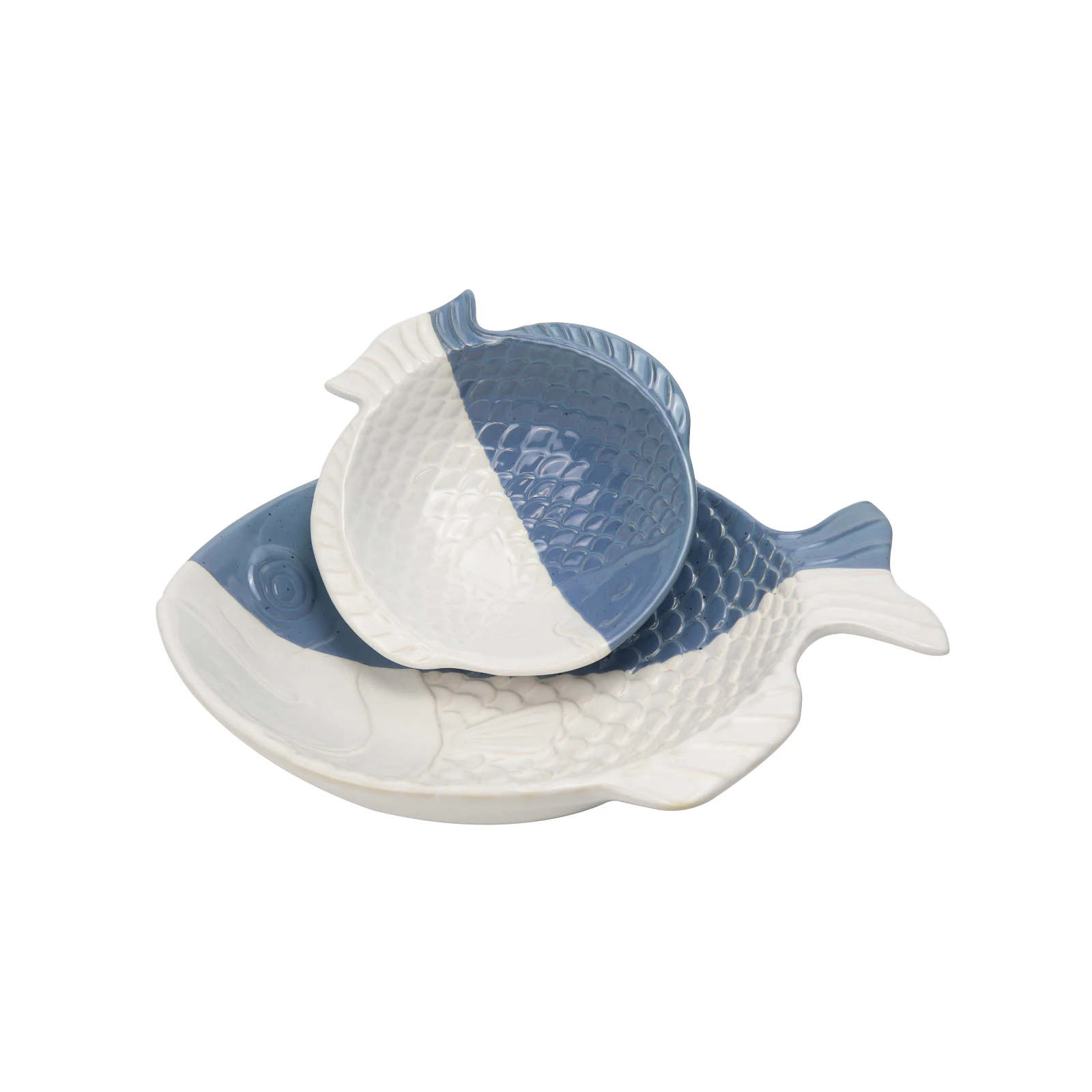Redeco Ocean Style Tableware Creative Ceramic Fish Shape Dinner Plate Nordic Blue And White Ceramic Tableware