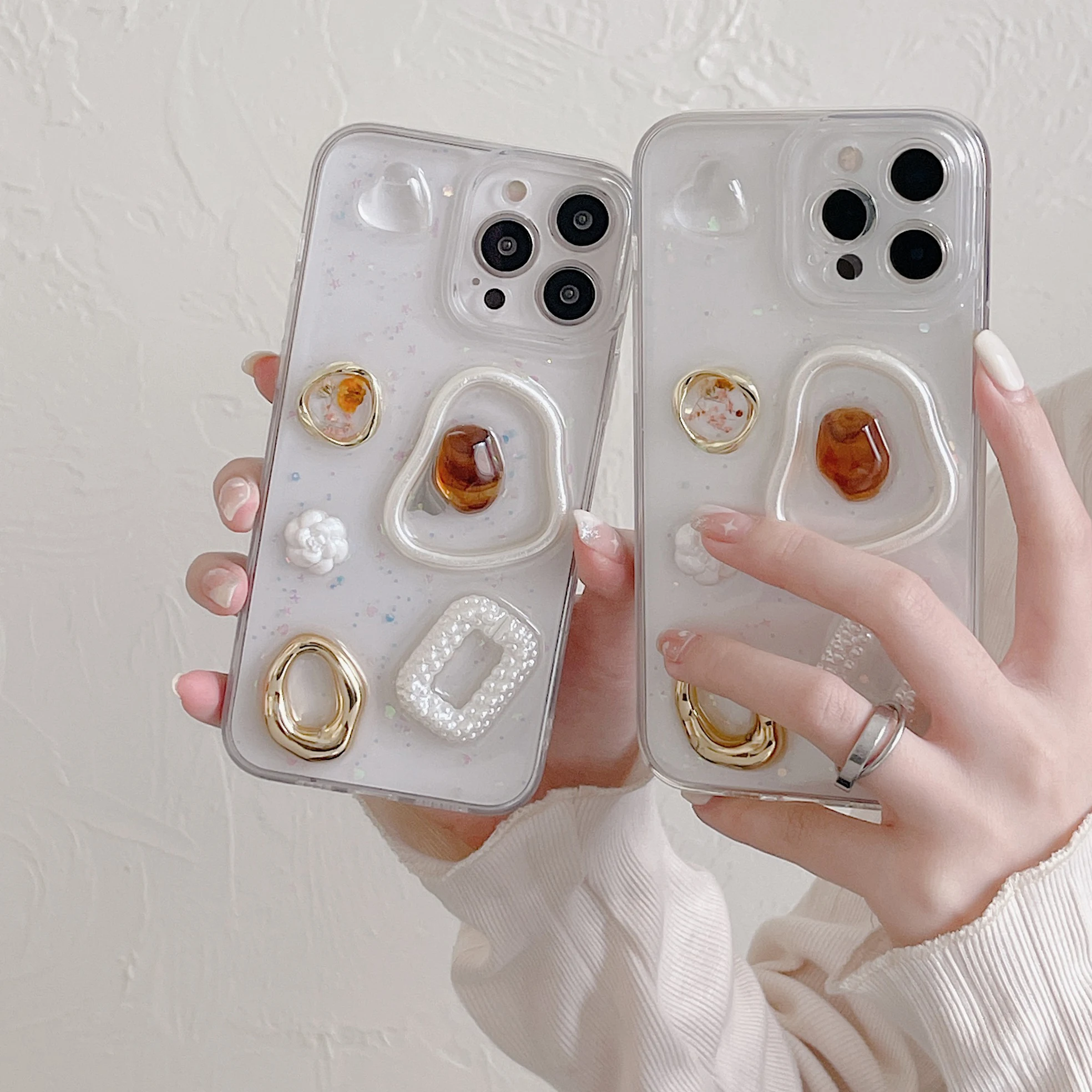 Epoxy Glitter Sequins New Accurate Camera Protection Clear Phone Case For iPhone 13 12 11 Pro Max X XS XR 7 8 Plus