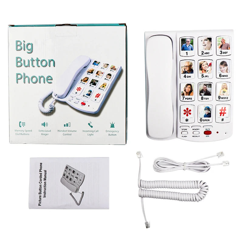 SOS Telephone Big Button Landline, Fixed Corded Phone with Caller ID Flash  Function  Landline for Elderly