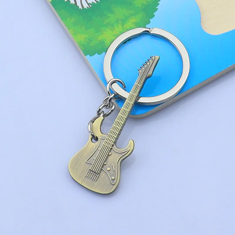 2024 factory wholesale backpack pendant new design antique color electric guitar custom logo metal zinc alloy key chain pendant
