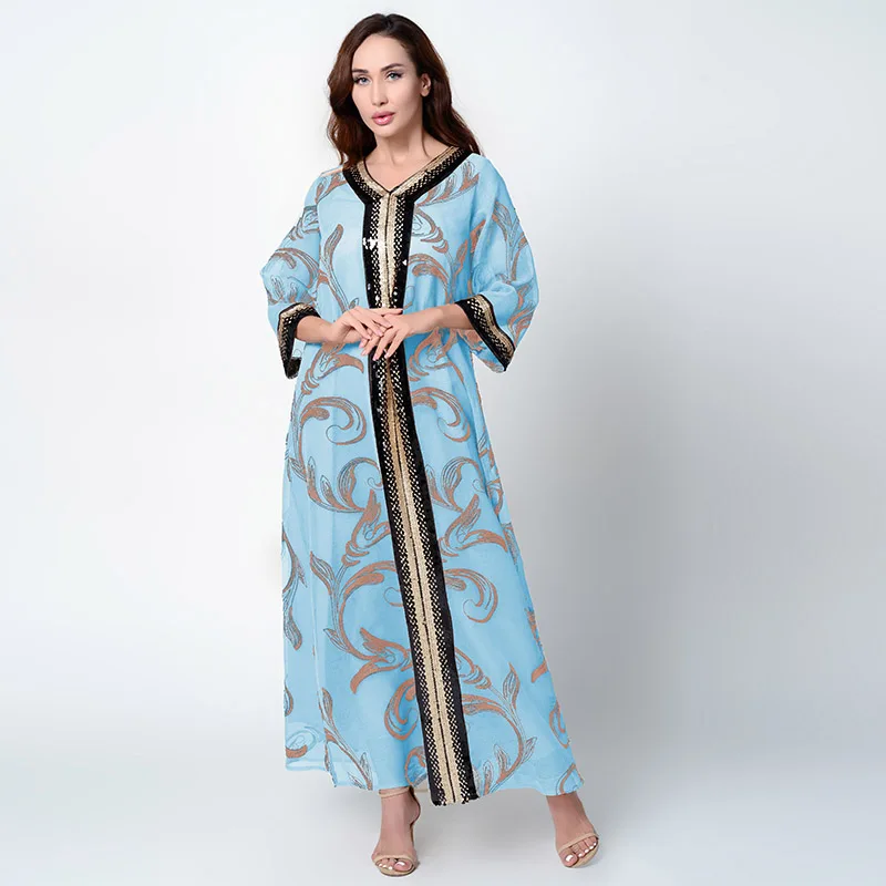  AB003 Блестящий вышитый халат Abaya Дубай мусульманский Средний Восток мусульманская женская одежда