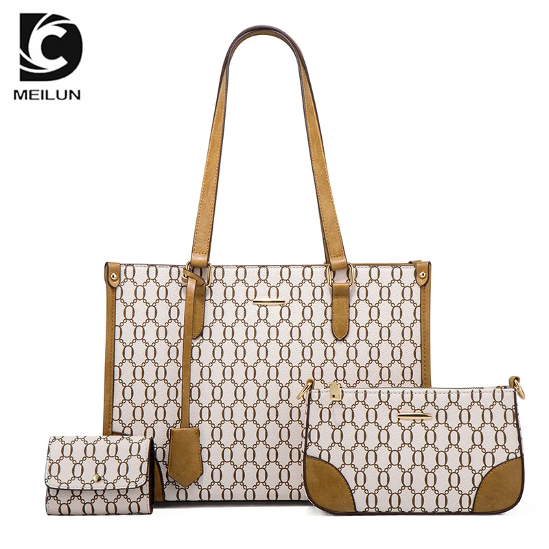 Women Trendy Shoulder Tote Hand Bags 3 Piece Set Custom pu Leather Purses And Handbags