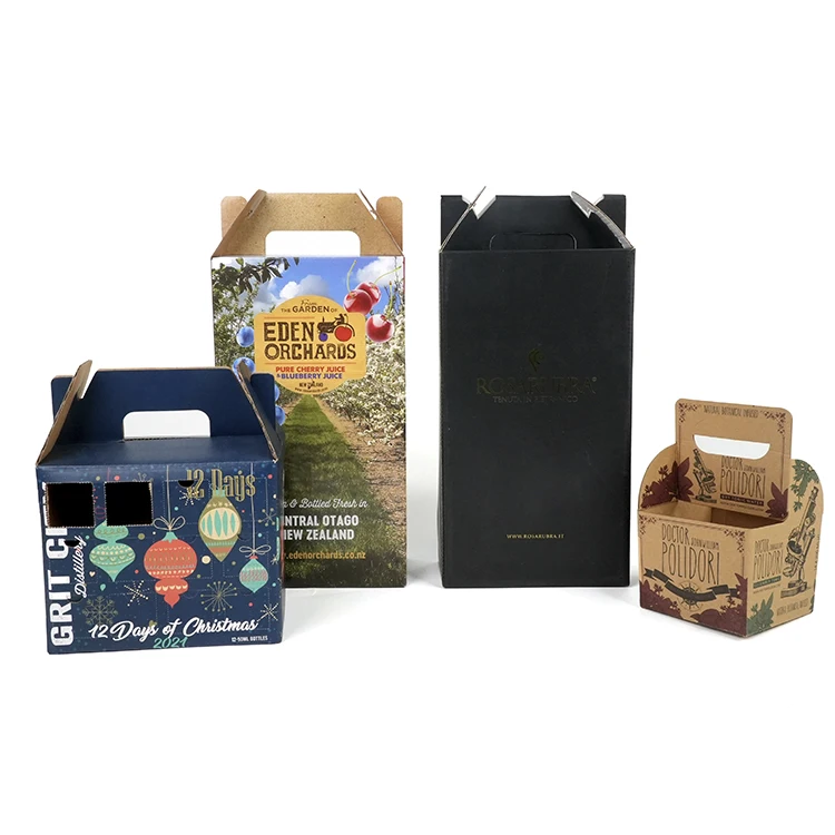 Custom Corrugated Wine Box with Handle Handled Whisky Beverage Gift Boxes Vodka & Champagne Packaging Boxes