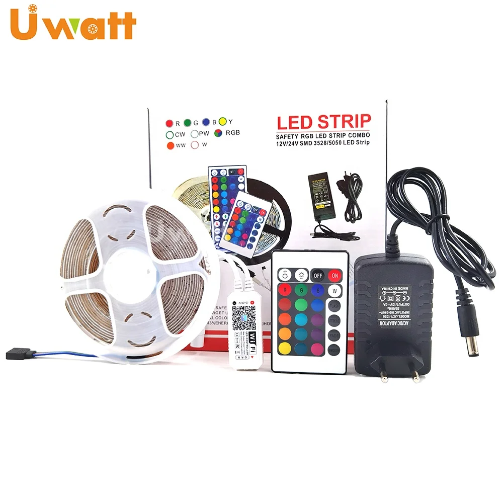 Hot Sale 5M 2835 SMD RGB 300LEDs 24Key IR Remote Controller Adapter WIFI LED Lights Strip kit/set