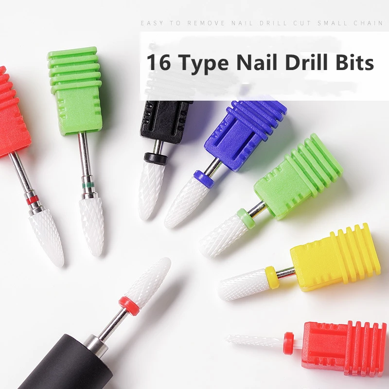 
16 type Ceramic Carbide Nail Drill Bit Rotate Burr Milling Nail Cutter Bits Electric Drill Machine For Manicure Pedicure Tools 