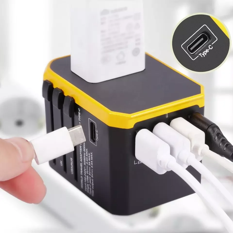 All in One Universal multi Plug Adapter with AU US UK EU plug With USB port and Type-C Plug AC power charger adapter