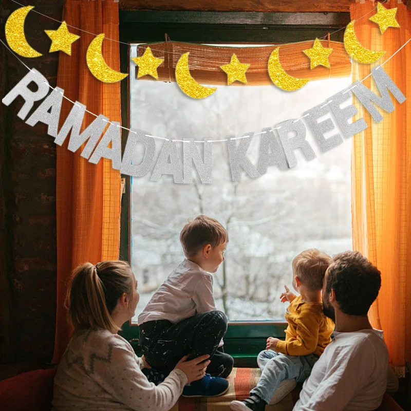 2022  Gold ramadan favors islami banner arab wall decor eid lights ramadan outdoor eid ramadan party decorations set muslim