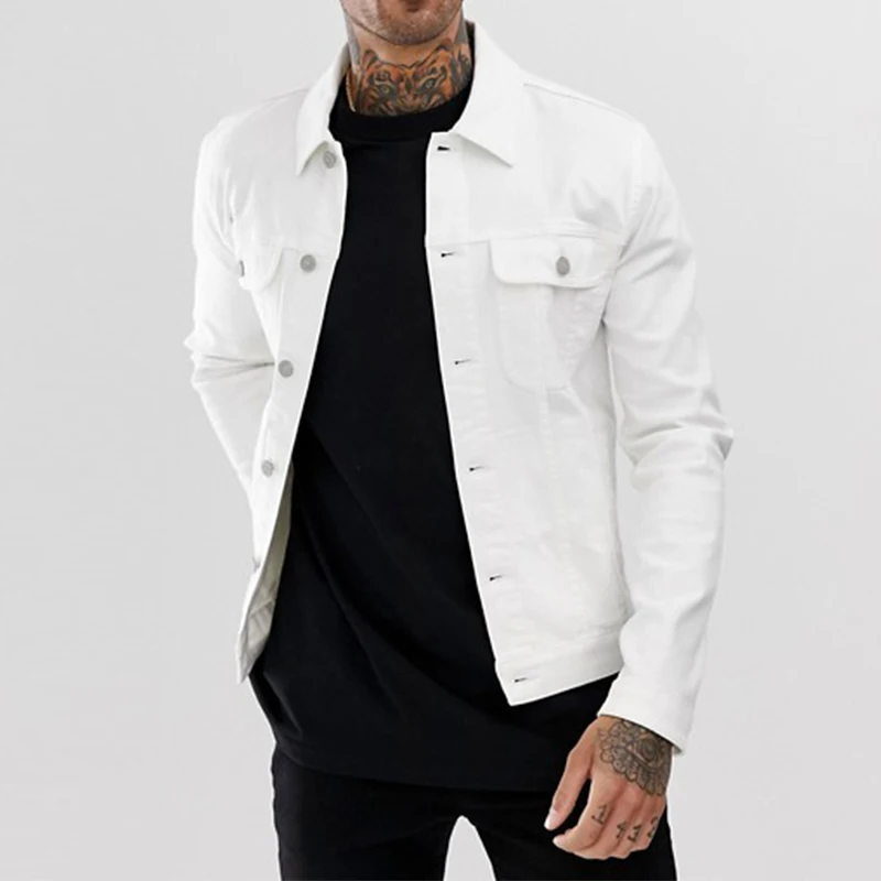 
Spread collar latest fashion fit skinny western mens anorak denim white jacket 