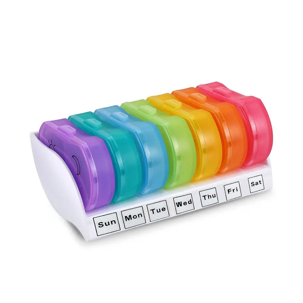 Custom 7 Days Weekly Rainbow Plastic Portable Travel Pill Storage Box / Tablet Box / Medicine Case Container